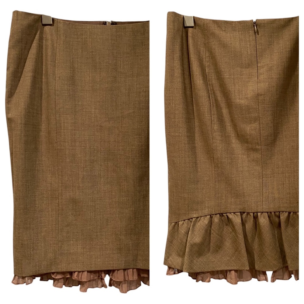Rebecca Taylor Wool Blend Lined Ruffle Tiered Beige Knee Lenght Skirt 4